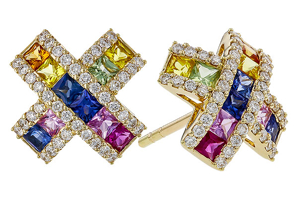 A302-39486: EARRINGS 1.00 MULTI-COLOR SAPPH 1.38 TGW