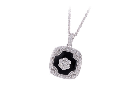 D212-41331: ONYX & DIA NECKLACE .32 TW