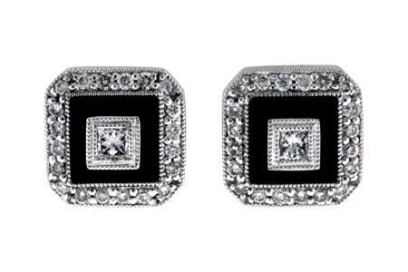 F027-89522: DIA & ONYX EARRINGS .29 TW