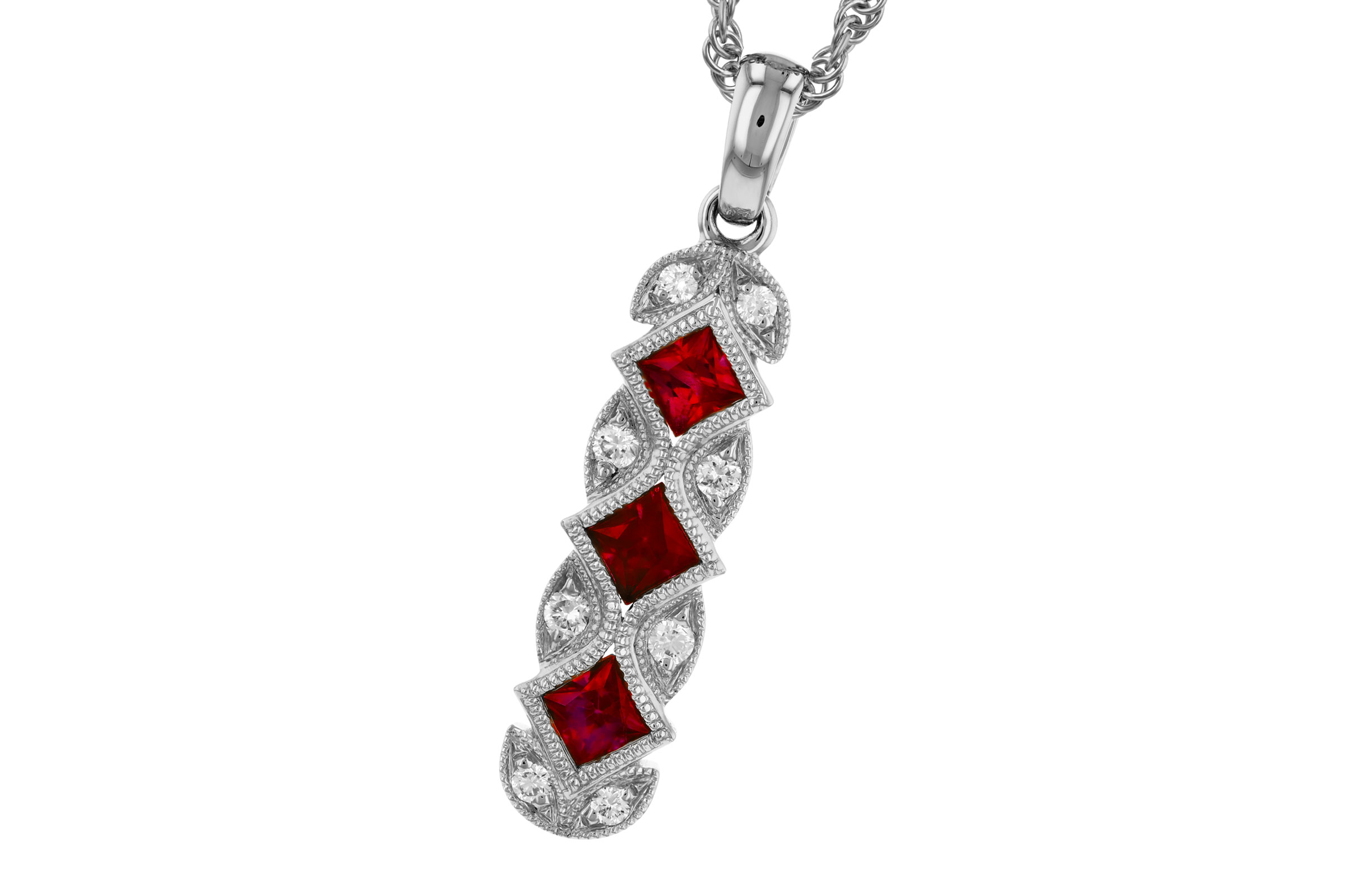 F303-28585: NECKLACE .55 TW RUBY .64 TGW