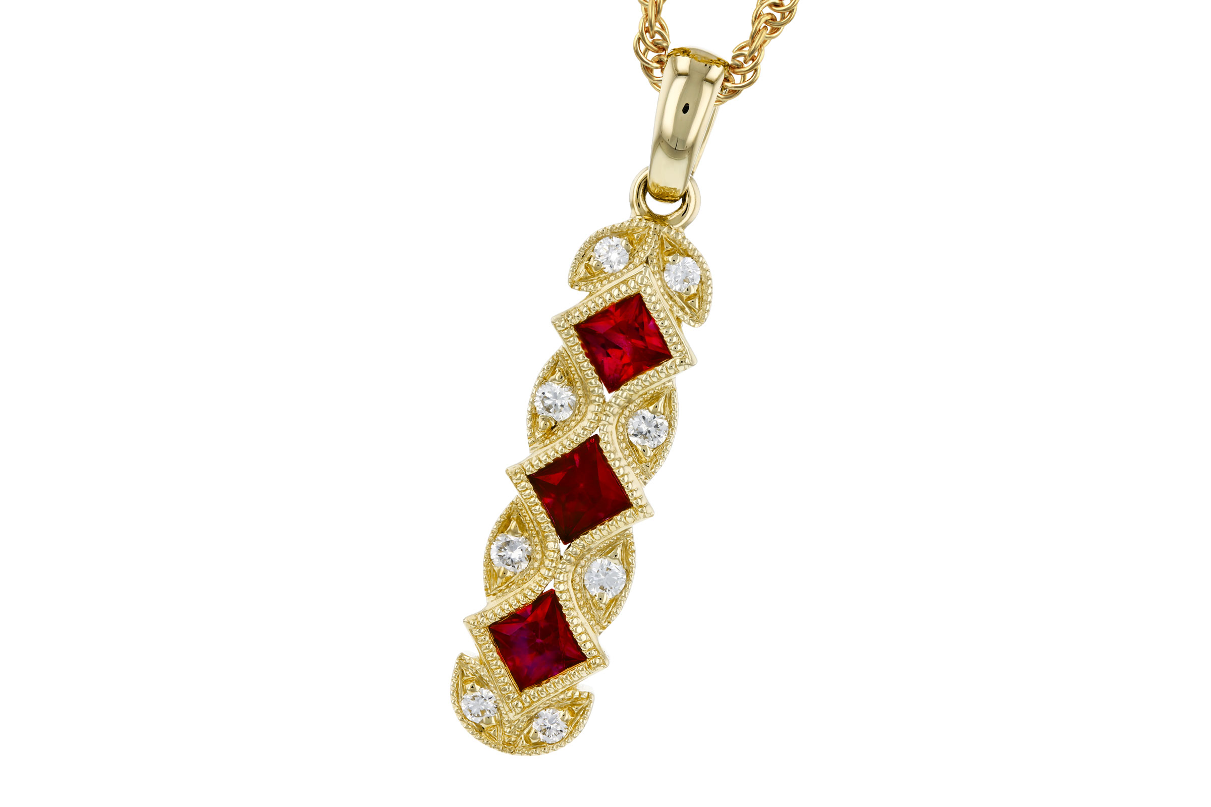 F303-28585: NECKLACE .55 TW RUBY .64 TGW