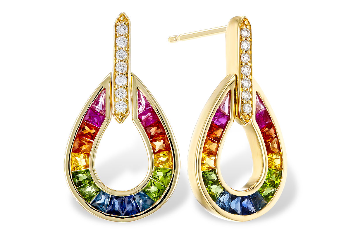 G302-39485: EARRINGS 1.18 MULTI-COLOR SAPP 1.25 TGW