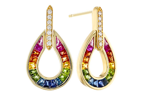 G302-39485: EARRINGS 1.18 MULTI-COLOR SAPP 1.25 TGW